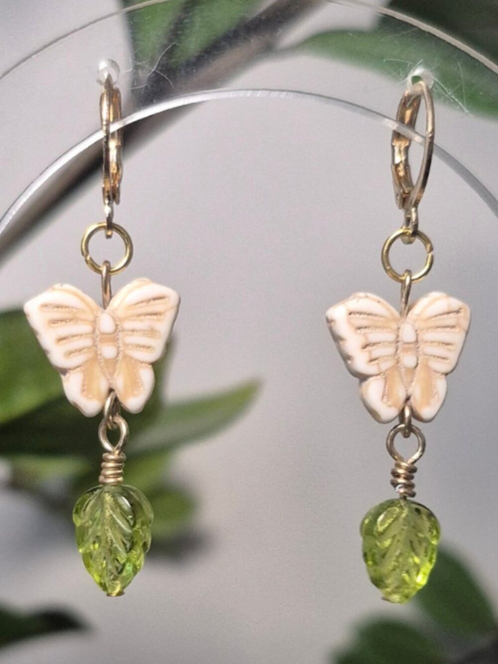 Howlite Butterfly Leaf Earrings